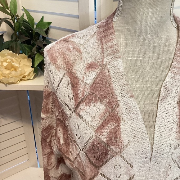 POL Open Knit Cardigan in Pink and White  Small Oversized 1305 - Picture 2 of 6